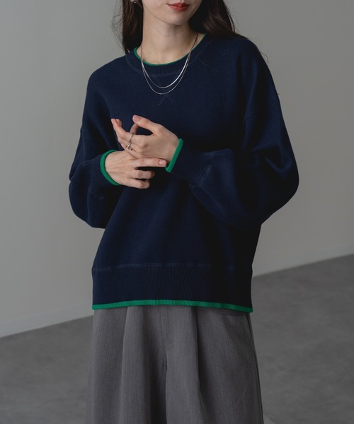 refinedworks(リファインドワークス)の「【refinedworks】配色ライン が目を惹く! スウェット ライク 配色 ライン ニット プルオーバー(ニット/セーター・レディース・レッド/グレー/ネイビー・FREE)」の11枚目の写真