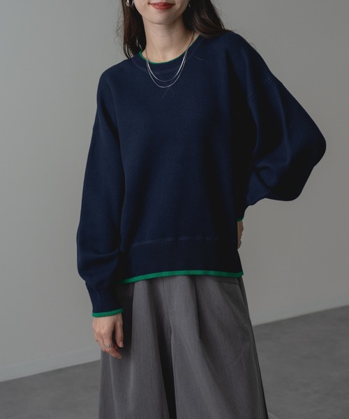 refinedworks(リファインドワークス)の「【refinedworks】配色ライン が目を惹く! スウェット ライク 配色 ライン ニット プルオーバー(ニット/セーター・レディース・レッド/グレー/ネイビー・FREE)」の13枚目の写真