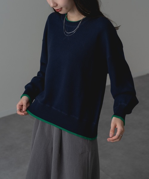 refinedworks(リファインドワークス)の「【refinedworks】配色ライン が目を惹く! スウェット ライク 配色 ライン ニット プルオーバー(ニット/セーター・レディース・レッド/グレー/ネイビー・FREE)」の14枚目の写真