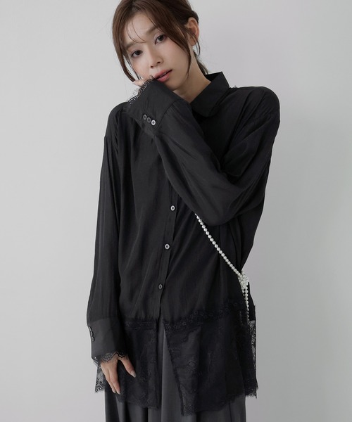 AMUU. PRECIEUSE（アムープレシューズ）の「レースドッキングチュニックシャツ（シャツ/ブラウス・レディース・オフホワイト/ブルー/ブラック・FREE）」の9枚目の写真