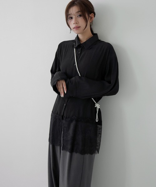 AMUU. PRECIEUSE（アムープレシューズ）の「レースドッキングチュニックシャツ（シャツ/ブラウス・レディース・オフホワイト/ブルー/ブラック・FREE）」の11枚目の写真