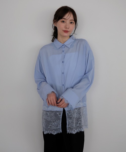 AMUU. PRECIEUSE（アムープレシューズ）の「レースドッキングチュニックシャツ（シャツ/ブラウス・レディース・オフホワイト/ブルー/ブラック・FREE）」の15枚目の写真