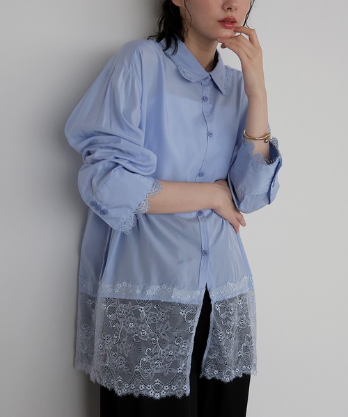 AMUU. PRECIEUSE（アムープレシューズ）の「レースドッキングチュニックシャツ（シャツ/ブラウス・レディース・オフホワイト/ブルー/ブラック・FREE）」の16枚目の写真
