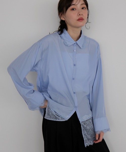 AMUU. PRECIEUSE（アムープレシューズ）の「レースドッキングチュニックシャツ（シャツ/ブラウス・レディース・オフホワイト/ブルー/ブラック・FREE）」の17枚目の写真