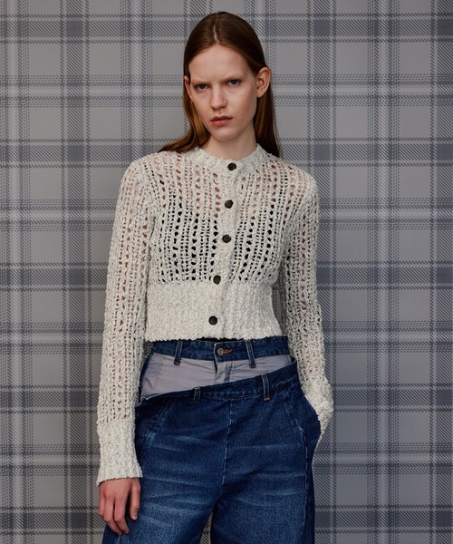 MAISON SPECIAL(メゾンスペシャル)の「Mesh Slub Compact Cardigan/メッシュスラブコンパクトカーディガン(カーディガン/ボレロ・レディース・ブルー/ホワイト/ブラック・FREE)」の2枚目の写真