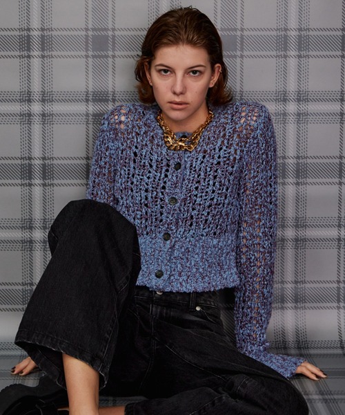 MAISON SPECIAL(メゾンスペシャル)の「Mesh Slub Compact Cardigan/メッシュスラブコンパクトカーディガン(カーディガン/ボレロ・レディース・ブルー/ホワイト/ブラック・FREE)」の1枚目の写真