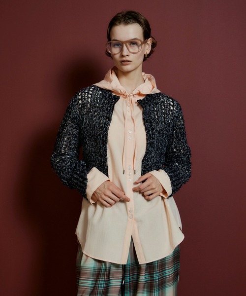 MAISON SPECIAL(メゾンスペシャル)の「Mesh Slub Compact Cardigan/メッシュスラブコンパクトカーディガン(カーディガン/ボレロ・レディース・ブルー/ホワイト/ブラック・FREE)」の3枚目の写真