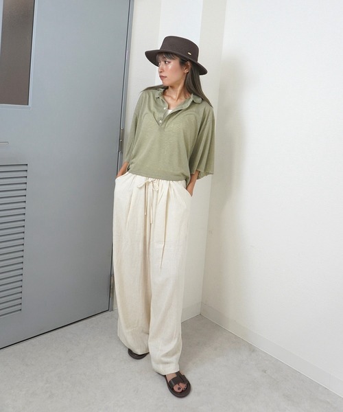 gossara(ゴサラ)の「【ほどよい透け感で魅せる、大人のポロシャツ】シアー天竺ポロシャツ(ポロシャツ・レディース・カーキ/ブラック/ブラウン・FREE)」の8枚目の写真