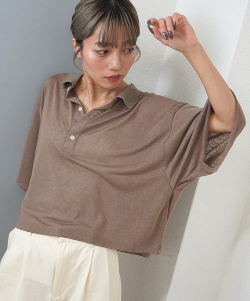gossara(ゴサラ)の「【ほどよい透け感で魅せる、大人のポロシャツ】シアー天竺ポロシャツ(ポロシャツ・レディース・カーキ/ブラック/ブラウン・FREE)」の9枚目の写真