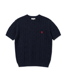 HIGH-TWIST LINEN CABLE S/S KNIT (NAVY)