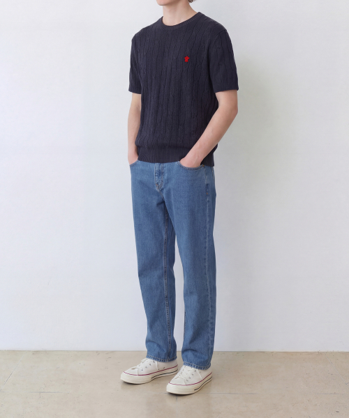 EDINBURGH CLUB（エディンバラクラブ）の「HIGH-TWIST LINEN CABLE S/S KNIT (NAVY)（ニット/セーター・メンズ・ネイビー・SMALL/MEDIUM/LARGE/X-LARGE）」の3枚目の写真