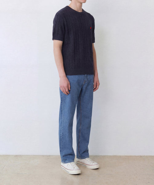 EDINBURGH CLUB（エディンバラクラブ）の「HIGH-TWIST LINEN CABLE S/S KNIT (NAVY)（ニット/セーター・メンズ・ネイビー・SMALL/MEDIUM/LARGE/X-LARGE）」の4枚目の写真