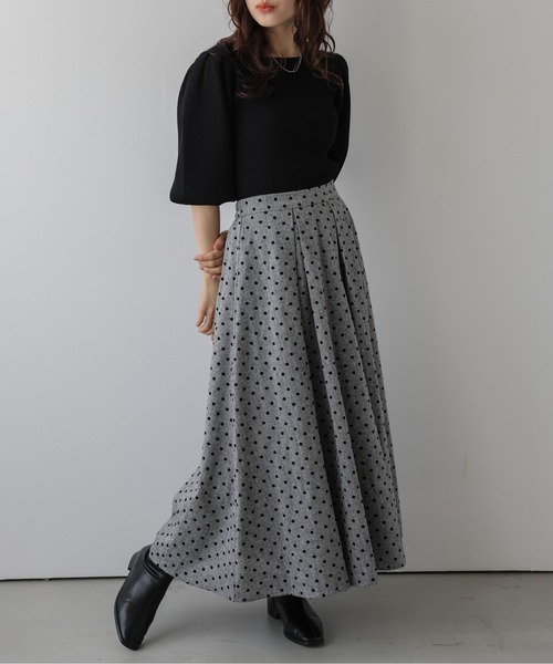 AMELY(エミリー)の「ドット柄 Aライン ツイード調プリーツスカート(スカート・レディース・ブラウン/グレー・フリー)」の3枚目の写真