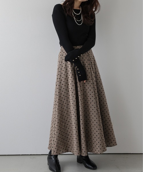 AMELY(エミリー)の「ドット柄 Aライン ツイード調プリーツスカート(スカート・レディース・ブラウン/グレー・フリー)」の9枚目の写真