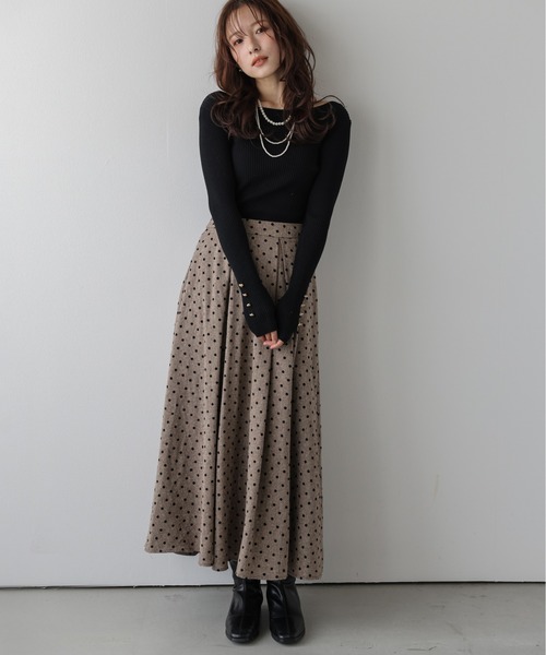 AMELY(エミリー)の「ドット柄 Aライン ツイード調プリーツスカート(スカート・レディース・ブラウン/グレー・フリー)」の10枚目の写真
