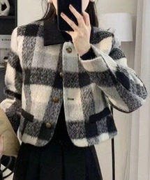 えり付きチェック柄ジャケット