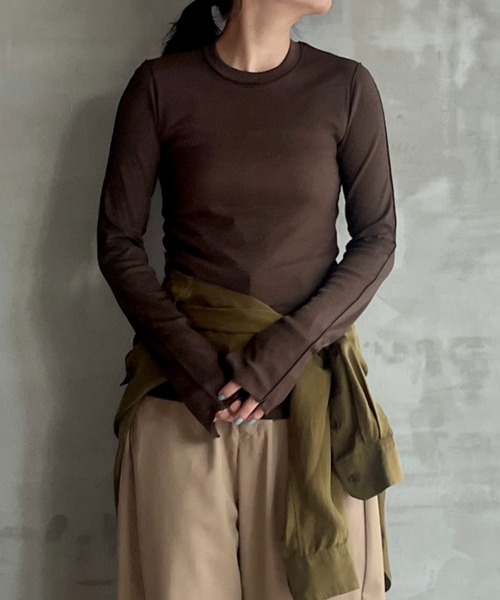 HAKUJI(ハクジ)の「<HAKUJI> SHINY RIB LONG SLEEVE PULLOVER / シャイニーリブ ロングスリーブ プルオーバー(Tシャツ/カットソー・レディース・ブラウン/ブラック・1)」の10枚目の写真