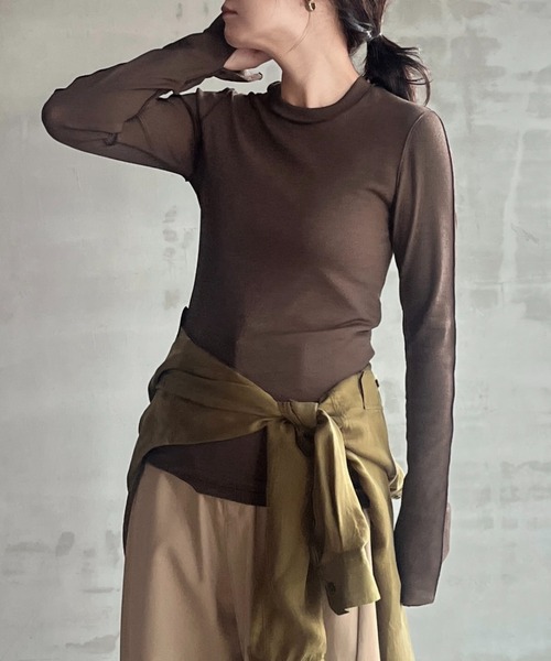 HAKUJI(ハクジ)の「<HAKUJI> SHINY RIB LONG SLEEVE PULLOVER / シャイニーリブ ロングスリーブ プルオーバー(Tシャツ/カットソー・レディース・ブラウン/ブラック・1)」の11枚目の写真