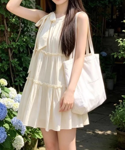 ｔｏｌｅｎｅ（トレネ）の「ビッグリボン アメスリ風 ティアードミニワンピース（ワンピース・レディース・オフホワイト・FREE）」の17枚目の写真