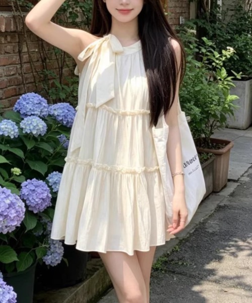 ｔｏｌｅｎｅ（トレネ）の「ビッグリボン アメスリ風 ティアードミニワンピース（ワンピース・レディース・オフホワイト・FREE）」の16枚目の写真