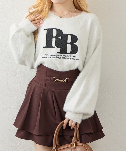 continuer de NICE CLAUP(コンティニューデナイスクラップ)の「ラメフェザーキルトロゴニット(ニット/セーター・レディース・オフホワイト/ピンク/ブラック/グレイッシュベージュ・FREE)」の2枚目の写真