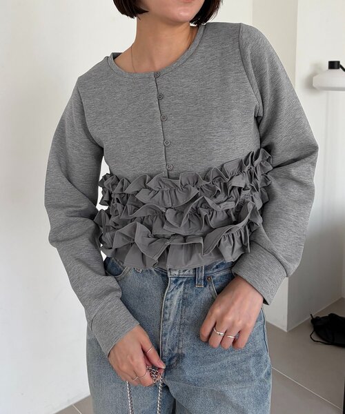 CAPRICIEUX LE'MAGE(カプリシューレマージュ)の「ドッキングフリルダンボールカーディガン(Tシャツ/カットソー・レディース・ブラウン/グレー/オフホワイト・FREE)」の20枚目の写真
