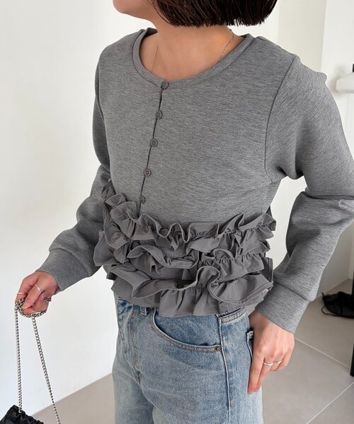 CAPRICIEUX LE'MAGE(カプリシューレマージュ)の「ドッキングフリルダンボールカーディガン(Tシャツ/カットソー・レディース・ブラウン/グレー/オフホワイト・FREE)」の19枚目の写真
