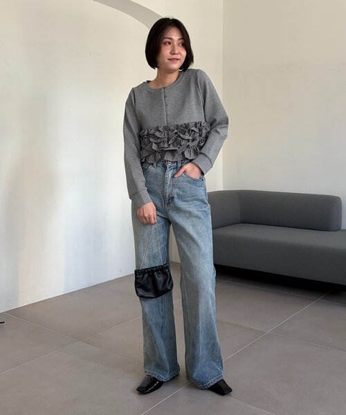 CAPRICIEUX LE'MAGE(カプリシューレマージュ)の「ドッキングフリルダンボールカーディガン(Tシャツ/カットソー・レディース・ブラウン/グレー/オフホワイト・FREE)」の16枚目の写真