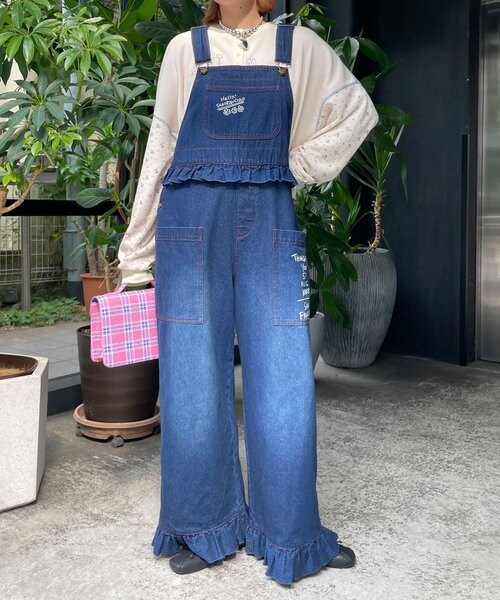 HELLO.SANFRANCISCO(ハローサンフランシスコ)の「【HELLO.SANFRANCISCO/ハローサンフランシスコ】ロゴプリントフリルオーバーオール(サロペット/オーバーオール・レディース・ブラウン/ネイビー・ONE SIZE)」の18枚目の写真