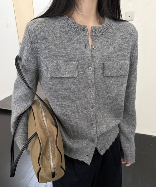 CHUN CHUN NOTES(チュンチュンノーツ)の「26AW/ウール混 ダブルポケットクルーネックニットカーディガン(カーディガン/ボレロ・レディース・グレー/グリーン・M)」の2枚目の写真