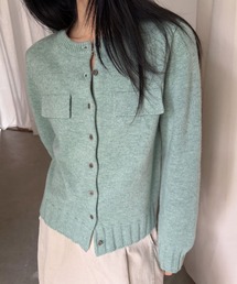 26AW/ウール混 ダブルポケットクルーネックニットカーディガン