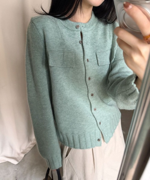 CHUN CHUN NOTES(チュンチュンノーツ)の「26AW/ウール混 ダブルポケットクルーネックニットカーディガン(カーディガン/ボレロ・レディース・グレー/グリーン・M)」の6枚目の写真