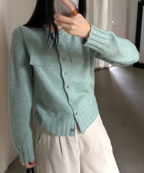 CHUN CHUN NOTES(チュンチュンノーツ)の「26AW/ウール混 ダブルポケットクルーネックニットカーディガン(カーディガン/ボレロ・レディース・グレー/グリーン・M)」の8枚目の写真