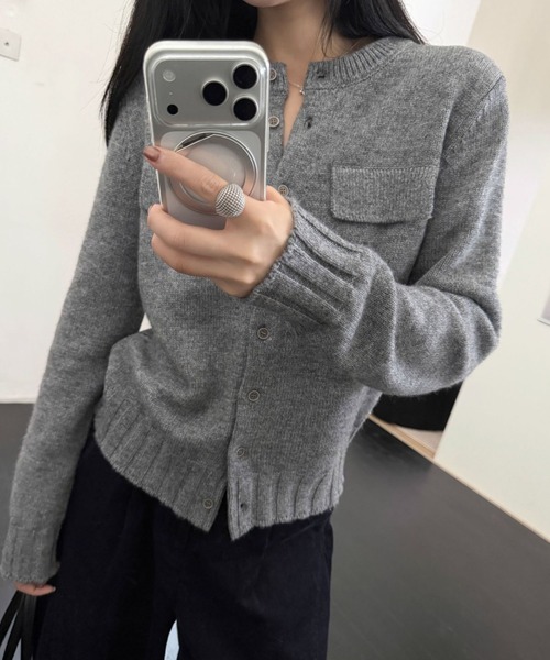 CHUN CHUN NOTES(チュンチュンノーツ)の「26AW/ウール混 ダブルポケットクルーネックニットカーディガン(カーディガン/ボレロ・レディース・グレー/グリーン・M)」の16枚目の写真