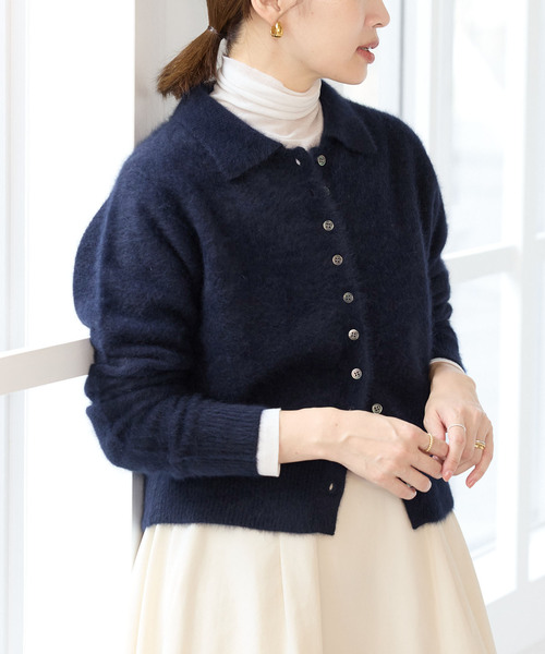 IENA(イエナ)の「ファーニット襟付きカーディガン(カーディガン/ボレロ・レディース・チャコールグレー/ライトグリーン/ピンク/ネイビー・FREE)」の3枚目の写真