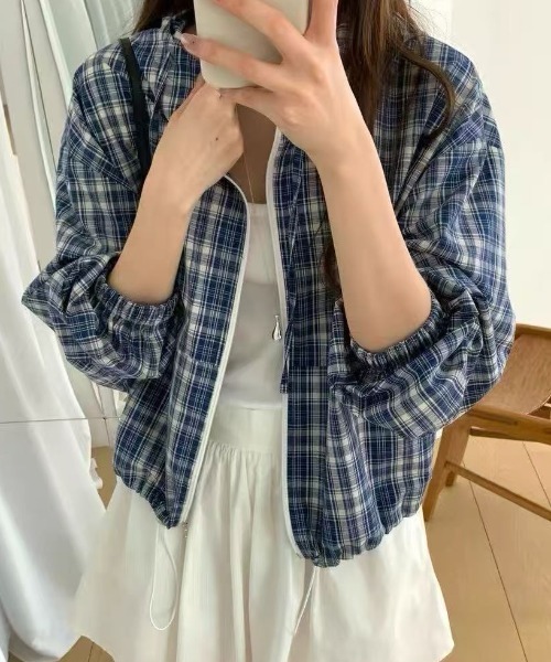 GEMEDA（ジェメダ）の「チェック柄ジップアップアウター（その他アウター・レディース・ブルー/ブラック・M）」の8枚目の写真