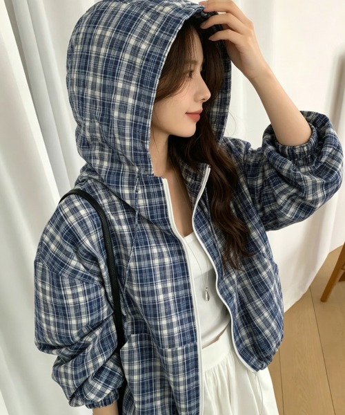 GEMEDA（ジェメダ）の「チェック柄ジップアップアウター（その他アウター・レディース・ブルー/ブラック・M）」の10枚目の写真
