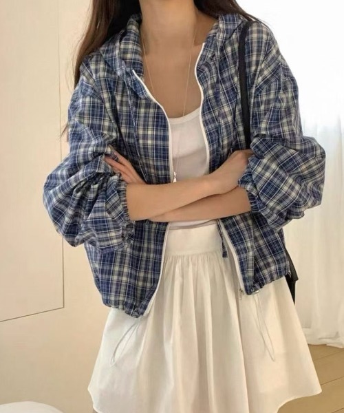 GEMEDA（ジェメダ）の「チェック柄ジップアップアウター（その他アウター・レディース・ブルー/ブラック・M）」の11枚目の写真