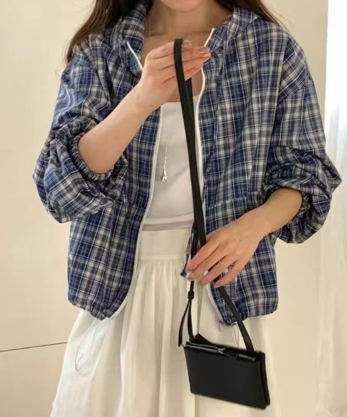 GEMEDA（ジェメダ）の「チェック柄ジップアップアウター（その他アウター・レディース・ブルー/ブラック・M）」の12枚目の写真