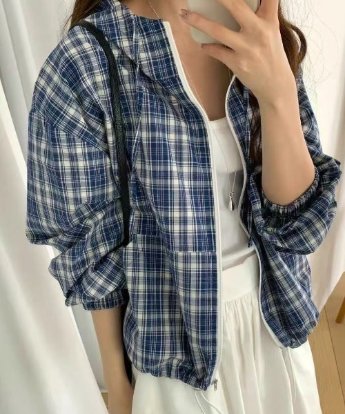 GEMEDA（ジェメダ）の「チェック柄ジップアップアウター（その他アウター・レディース・ブルー/ブラック・M）」の14枚目の写真