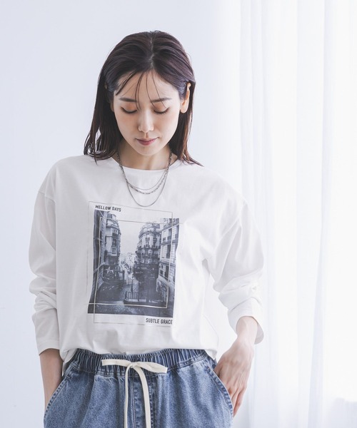 GLOBAL WORK(グローバルワーク)の「リッチクリーンプリントロンT/1066927(Tシャツ/カットソー・レディース・ホワイト系5/ホワイト系7/ホワイト系6・SMALL/MEDIUM/LARGE)」の6枚目の写真