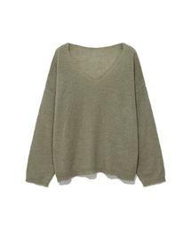 Sheer Loose V-Neck Knit (Oat Beige)