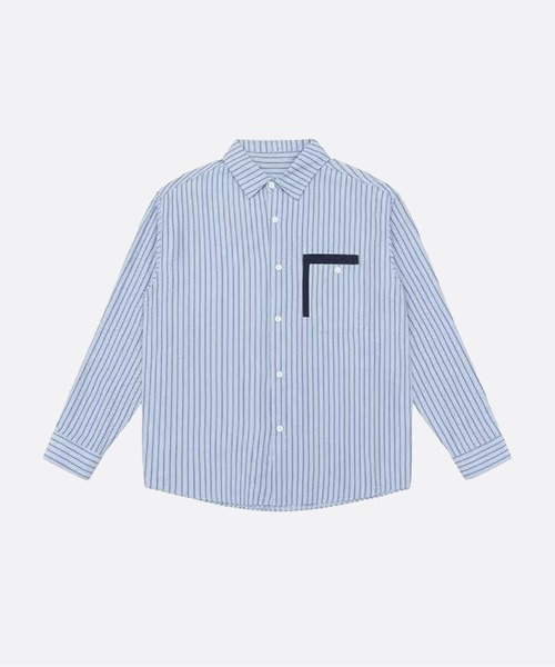 U:UME（ユーム）の「Striped Contrast Trim Pocket Shirt（シャツ/ブラウス・メンズ・アイボリー/ブルー・XX-LARGE/X-LARGE/LARGE/MEDIUM）」の2枚目の写真