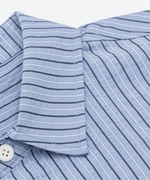 U:UME（ユーム）の「Striped Contrast Trim Pocket Shirt（シャツ/ブラウス・メンズ・アイボリー/ブルー・XX-LARGE/X-LARGE/LARGE/MEDIUM）」の3枚目の写真