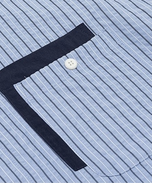 U:UME（ユーム）の「Striped Contrast Trim Pocket Shirt（シャツ/ブラウス・メンズ・アイボリー/ブルー・XX-LARGE/X-LARGE/LARGE/MEDIUM）」の4枚目の写真