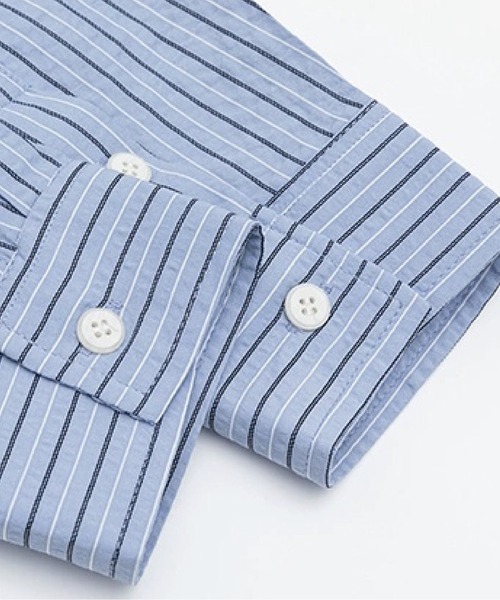 U:UME（ユーム）の「Striped Contrast Trim Pocket Shirt（シャツ/ブラウス・メンズ・アイボリー/ブルー・XX-LARGE/X-LARGE/LARGE/MEDIUM）」の5枚目の写真