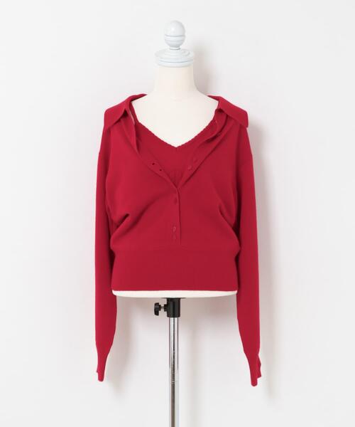 crinkle crinkle crinkle（クリンクルクリンクルクリンクル）の「crinkle crinkle crinkle　SLOW OFF KNIT TOP（ニット/セーター・レディース・レッド・FREE）」の3枚目の写真