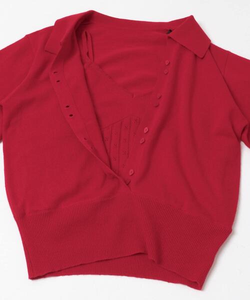 crinkle crinkle crinkle（クリンクルクリンクルクリンクル）の「crinkle crinkle crinkle　SLOW OFF KNIT TOP（ニット/セーター・レディース・レッド・FREE）」の4枚目の写真