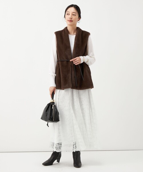 NOLLEY’S(ノーリーズ)の「【WEB&一部店舗限定カラー】ウォッシャブル総レースマチスカート(スカート・レディース・ネイビー/ホワイト・38/36)」の6枚目の写真