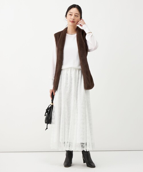 NOLLEY’S(ノーリーズ)の「【WEB&一部店舗限定カラー】ウォッシャブル総レースマチスカート(スカート・レディース・ネイビー/ホワイト・38/36)」の8枚目の写真
